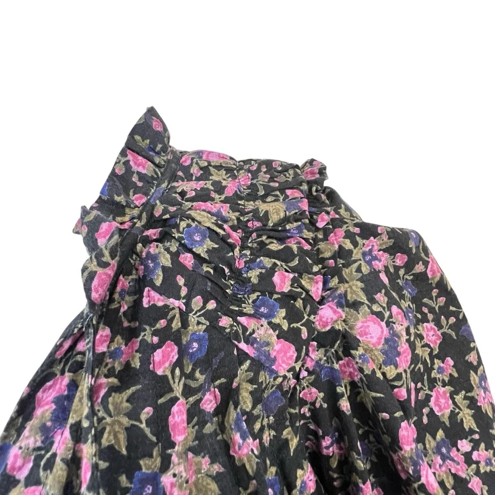 Free People Meant To Be Dark Floral Romantic Top S NWOT Black Ruffle Feminine